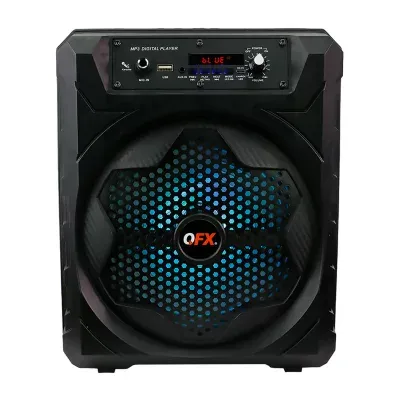 QFX 8" Bluetooth Rechargeable Portable Speaker with Muliti LED Lights, Microphone Input, TWS
