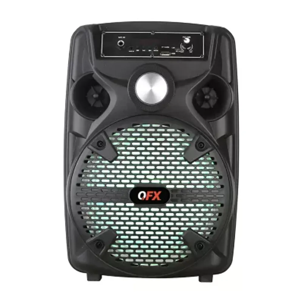 QFX 8" Bluetooth Rechargeable Portable Speaker with Stand,Microphnoe, LED Lights, Microphone Input