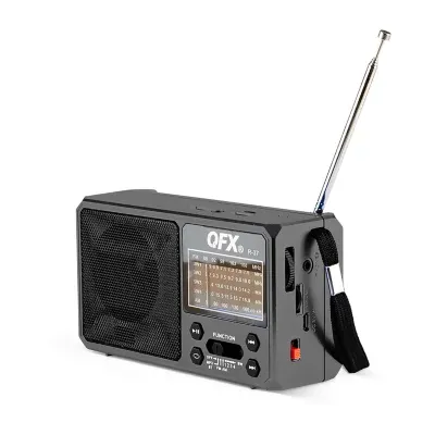 QFX AM/FM/SW Solar Radio with 2" Speaker, Rechargeable Battery, Flashlight, Carrying Strap