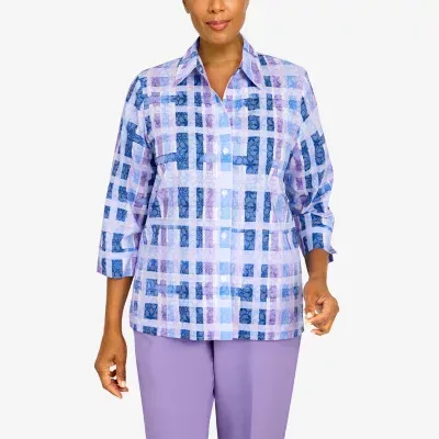 Alfred Dunner Picture Perfect Womens 3/4 Sleeve Button-Down Shirt