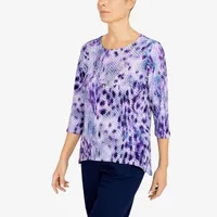 Alfred Dunner Picture Perfect Womens Round Neck 3/4 Sleeve T-Shirt