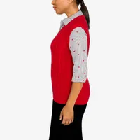 Alfred Dunner Checking Womens 3/4 Sleeve Layered Sweaters | Green Tree Mall