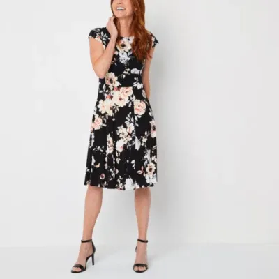 Studio 1 Short Sleeve Floral Fit + Flare Dress