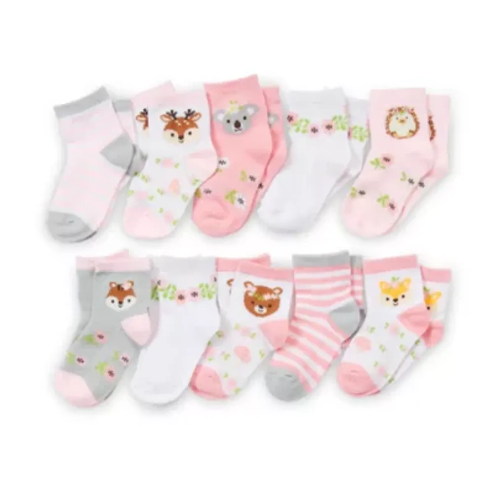 Piper & Jax Baby Girls 10 Pair Crew Socks