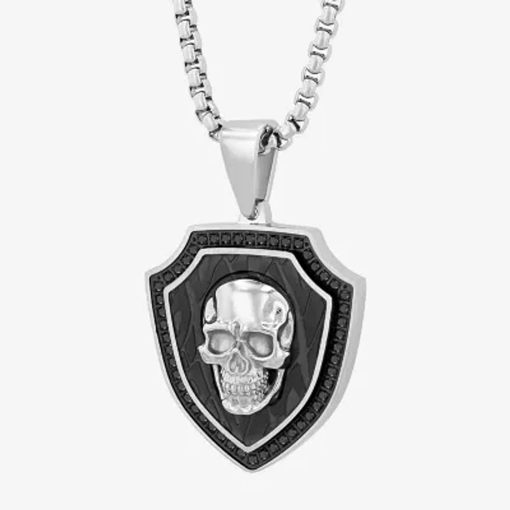 Mens 1/2 CT. T.W. Natural Black Diamond Stainless Steel Pendant Necklace