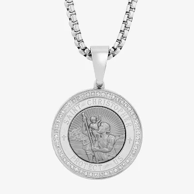 Mens 1/4 CT. T.W. Natural Diamond Stainless Steel Pendant Necklace