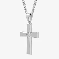 Mens Diamond Accent Natural White Diamond Stainless Steel Cross Pendant Necklace