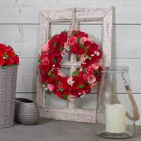 Northlight 12in Red And Pink Wooden Rose With White Berries Artificial Wreath