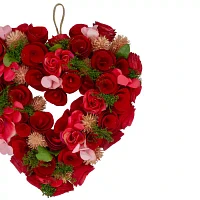 Northlight 13.5in Red And Pink Wooden Rose Valentine'S Day Artificial Spring Indoor Outdoor Wreath