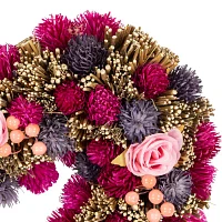 Northlight 13.5in Pink And Purple Floral Berry And Twig Heart-Shaped Artificial Spring Wreath