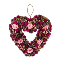 Northlight 13.5in Pink And Purple Floral Berry And Twig Heart-Shaped Artificial Spring Wreath