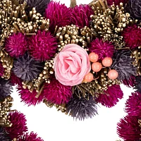 Northlight 13.5in Pink And Purple Floral Berry And Twig Heart-Shaped Artificial Spring Wreath