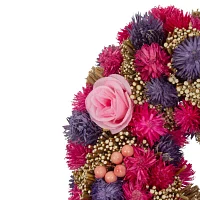 Northlight 13.5in Pink And Purple Floral Berry And Twig Heart-Shaped Artificial Spring Wreath