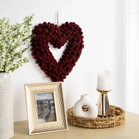 Northlight 14in Red Pine Cone Rose Valentine'S Day Wooden Heart Wreath