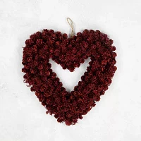 Northlight 14in Red Pine Cone Rose Valentine'S Day Wooden Heart Wreath