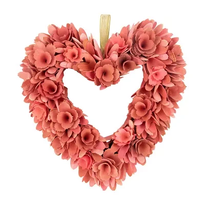 Northlight 14in Salmon Pink Valentine'S Day Wooden Floral Heart Indoor Wreath