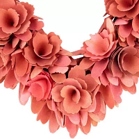 Northlight 14in Salmon Pink Valentine'S Day Wooden Floral Heart Indoor Wreath