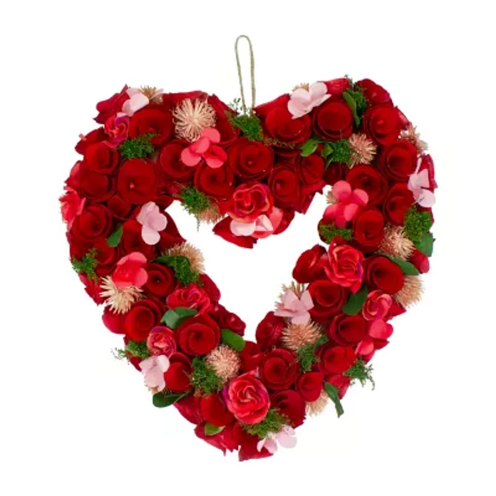 Northlight 10n Red Wooden Rose Floral Heart Shaped Artificial Valentine'S Day Wreath