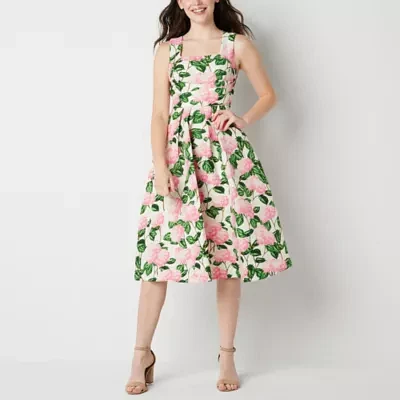 Danny & Nicole Womens Sleeveless Floral Midi Fit + Flare Dress