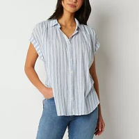 a.n.a Womens Short Sleeve Camp Shirt Tall