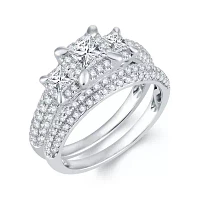 1â…“ CT.T.W. Natural Diamond 14K White Gold 3-Stone Bridal Ring Set