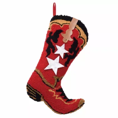 Glitzhome Red Boot Hooked Christmas Stocking