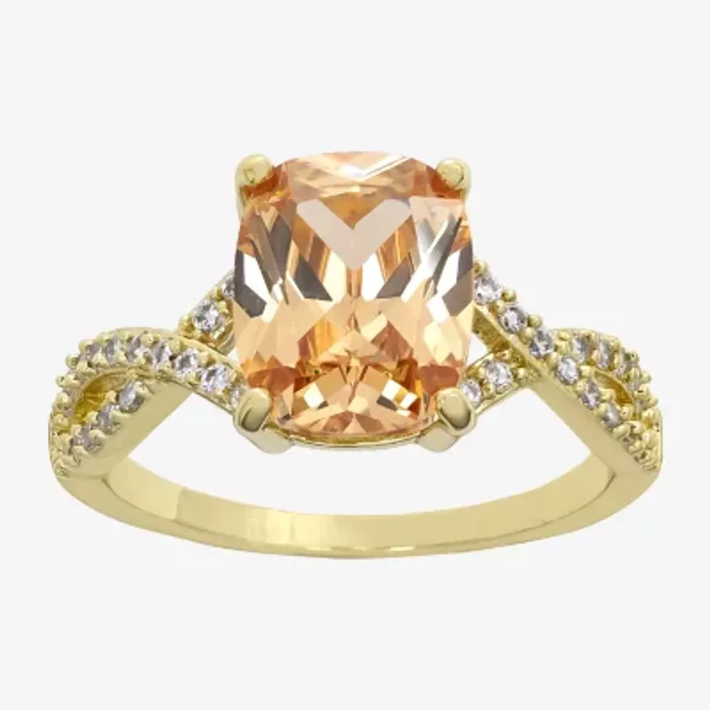 Sparkle Allure Cubic Zirconia 14K Gold Over Brass Rectangular Engagement Ring