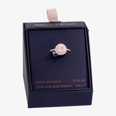 Sparkle Allure Cubic Zirconia 18K Rose Gold Over Brass Round Halo Cocktail Ring