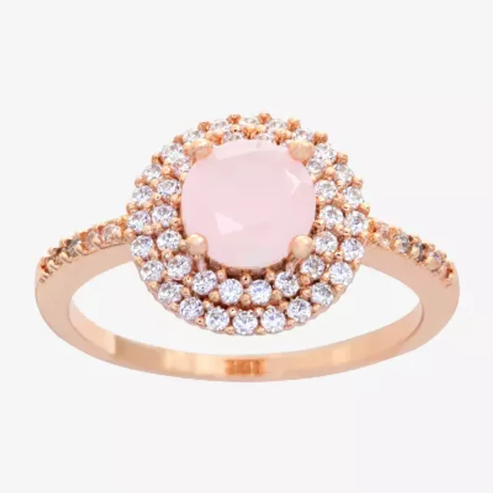 Sparkle Allure Cubic Zirconia 18K Rose Gold Over Brass Round Halo Cocktail Ring