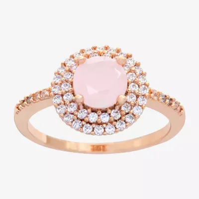 Sparkle Allure Cubic Zirconia 18K Rose Gold Over Brass Round Halo Cocktail Ring
