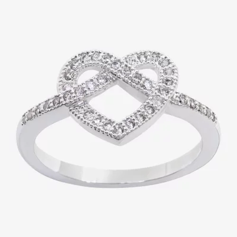 Sparkle Allure Womens 2.5MM Cubic Zirconia Pure Silver Over Brass Heart Band