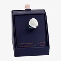 Sparkle Allure Mother Of Pearl Pure Silver Over Brass Oblong Cocktail Ring