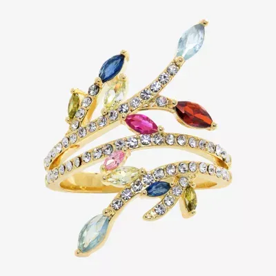 Sparkle Allure Crystal 14K Gold Over Brass Bypass  Cocktail Ring