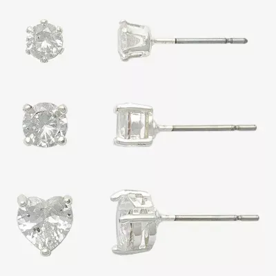 Mixit Hypoallergenic Silver Tone Stud 3 Pair Heart Earring Set