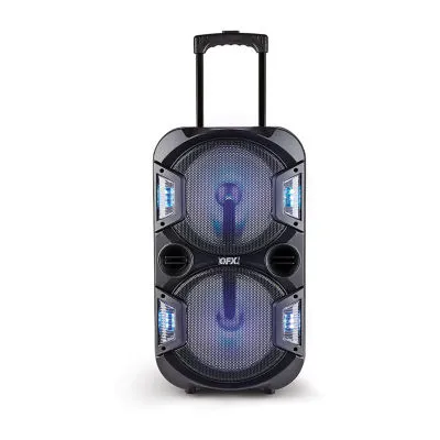 QFX Dual 10" Bluetooth Rechargeable Speaker with Handle and Wheels, LED Lights ,Wired Microphone