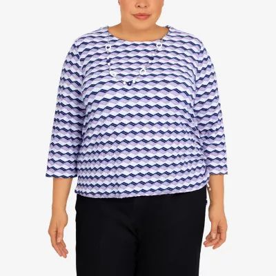 Alfred Dunner Picture Perfect Womens Plus Round Neck 3/4 Sleeve T-Shirt