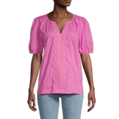 St. John's Bay Womens Split Crew Neck Elbow Sleeve Blouse