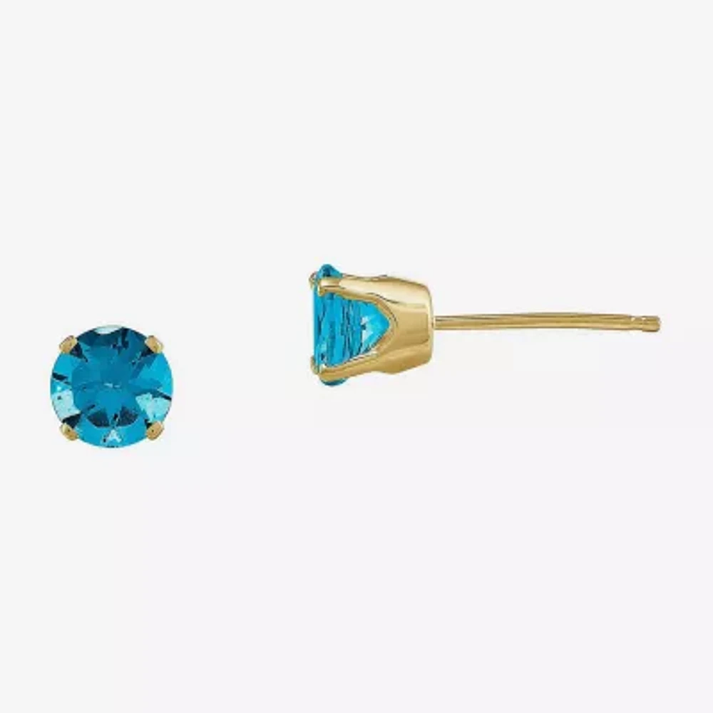 5mm Genuine Swiss Blue Topaz 14K Yellow Gold Stud Earrings