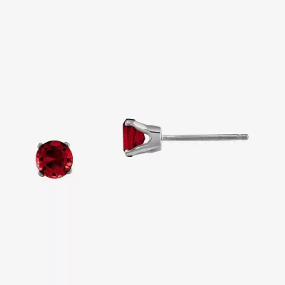 4mm Round Genuine Garnet 14K White Gold Stud Earrings