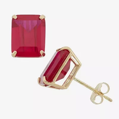 Lab Created Red Ruby 10K Gold 9mm Stud Earrings