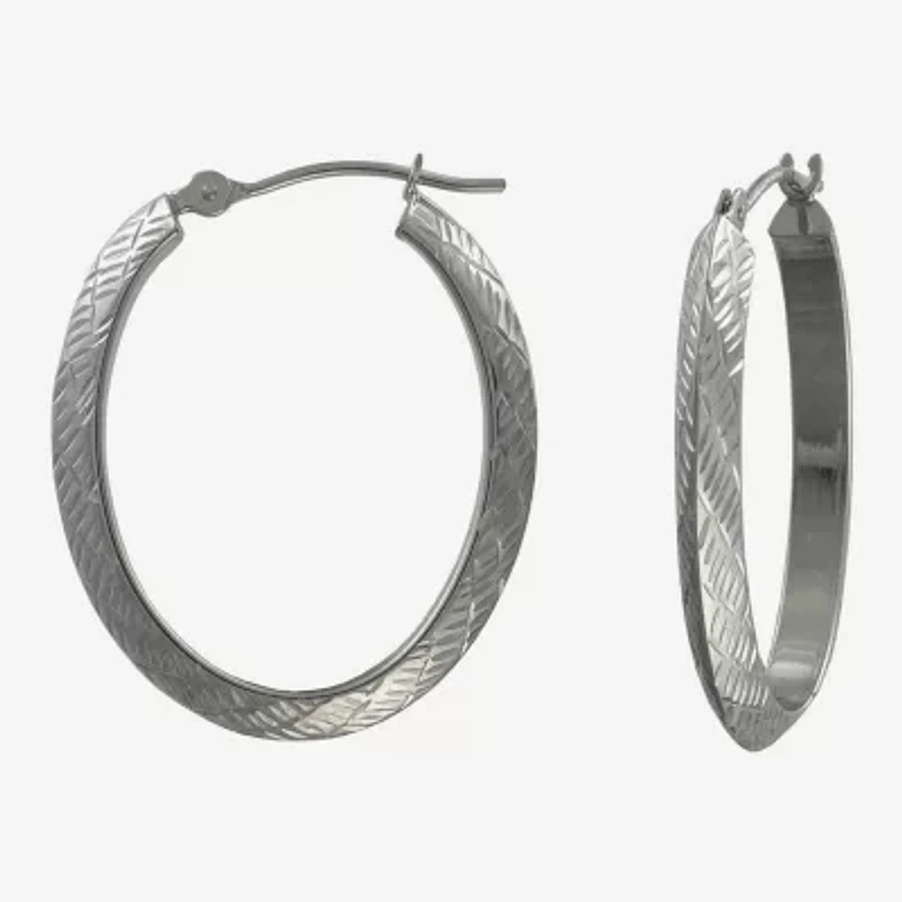 14K Gold Oval Diamond-Cut Hoop Earrings