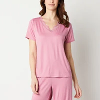 Ambrielle Womens Short Sleeve V Neck Pajama Top