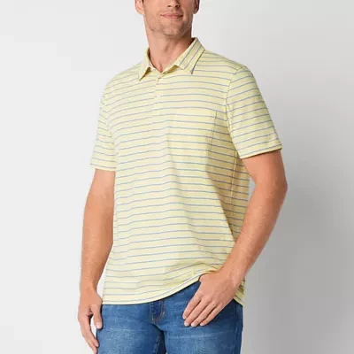 St. John's Bay Striped Super Soft Jersey Mens Classic Fit Short Sleeve Pocket Polo Shirt