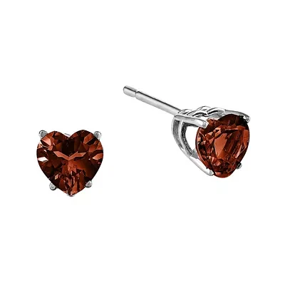 Genuine Garnet 14K White Gold Heart Stud Earrings