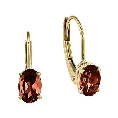 Genuine Red Garnet 14K Yellow Gold Oval Earrings