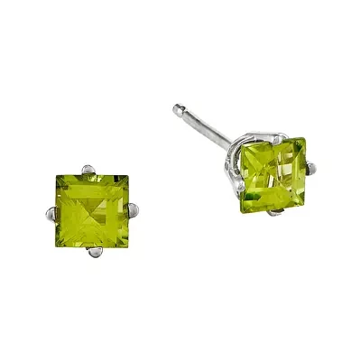 Genuine Peridot 14K White Gold Square Step-Cut Earrings