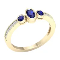 Womens Diamond Accent Genuine Blue Sapphire 10K Gold Cocktail Ring