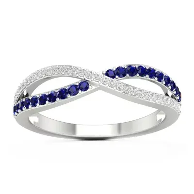 1/10 CT. T.W. Genuine Blue Sapphire 10K Gold Crossover Band