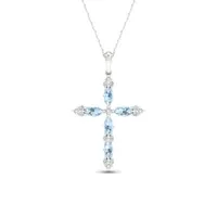 Womens 1/10 CT. T.W. Genuine Blue Aquamarine 10K Gold Cross Pendant Necklace