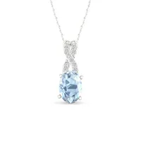 Womens Diamond Accent Genuine Blue Aquamarine 10K Gold Oval Pendant Necklace